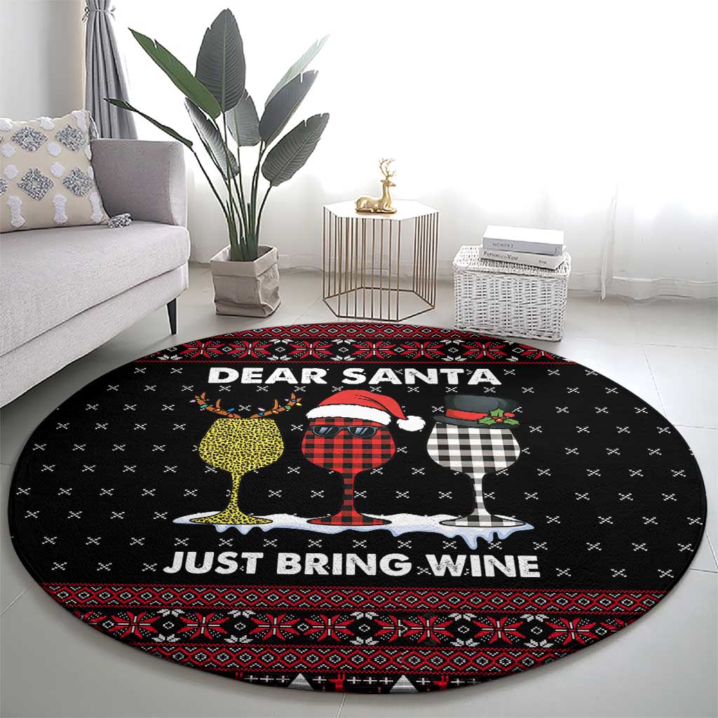 Santa Just Bring Wine Christmas Round Carpet Xmas Holiday Patterns - Wonder Print Shop