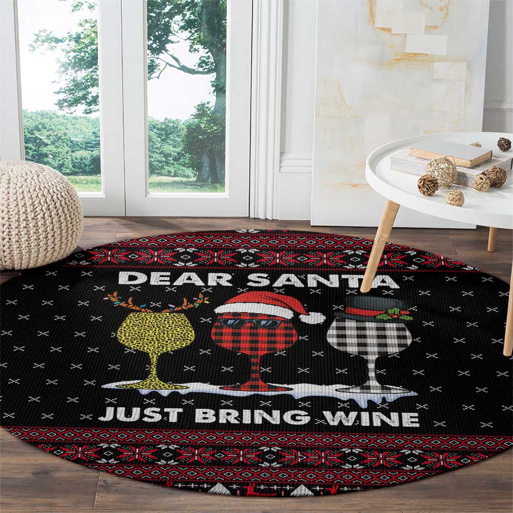 Santa Just Bring Wine Christmas Round Carpet Xmas Holiday Patterns - Wonder Print Shop