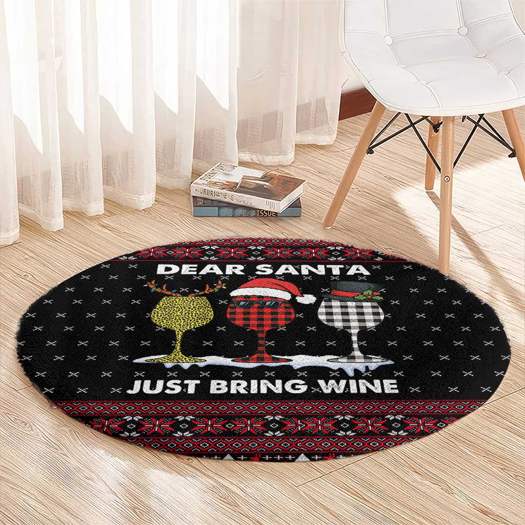 Santa Just Bring Wine Christmas Round Carpet Xmas Holiday Patterns - Wonder Print Shop