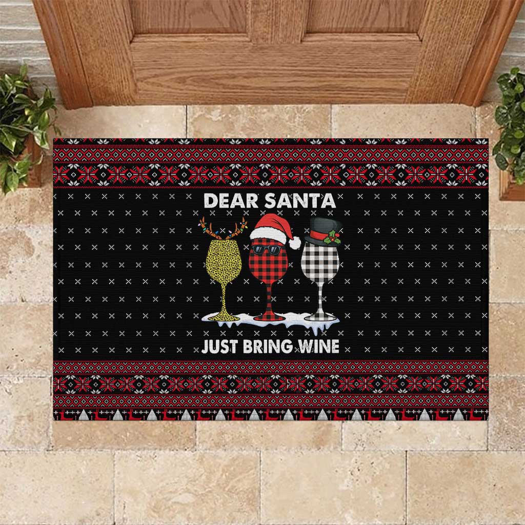 Santa Just Bring Wine Christmas Rubber Doormat Xmas Holiday Patterns - Wonder Print Shop