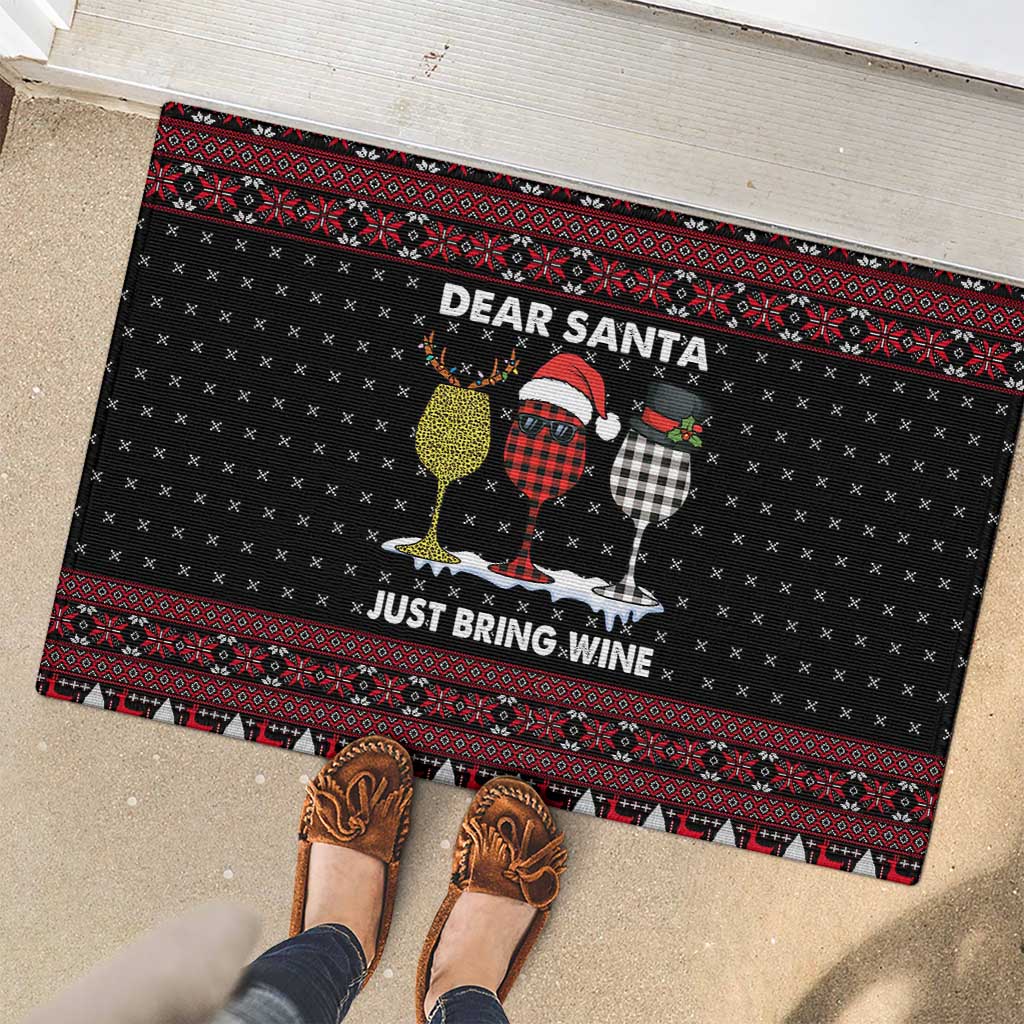 Santa Just Bring Wine Christmas Rubber Doormat Xmas Holiday Patterns - Wonder Print Shop