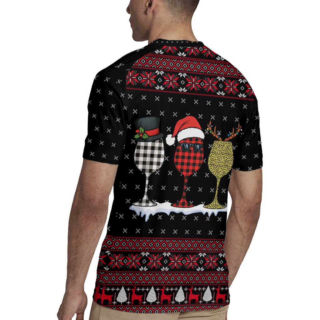 Santa Just Bring Wine Christmas Rugby Jersey Xmas Holiday Patterns - Wonder Print Shop