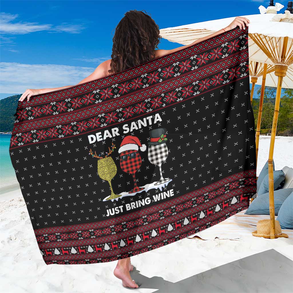 Santa Just Bring Wine Christmas Sarong Xmas Holiday Patterns - Wonder Print Shop