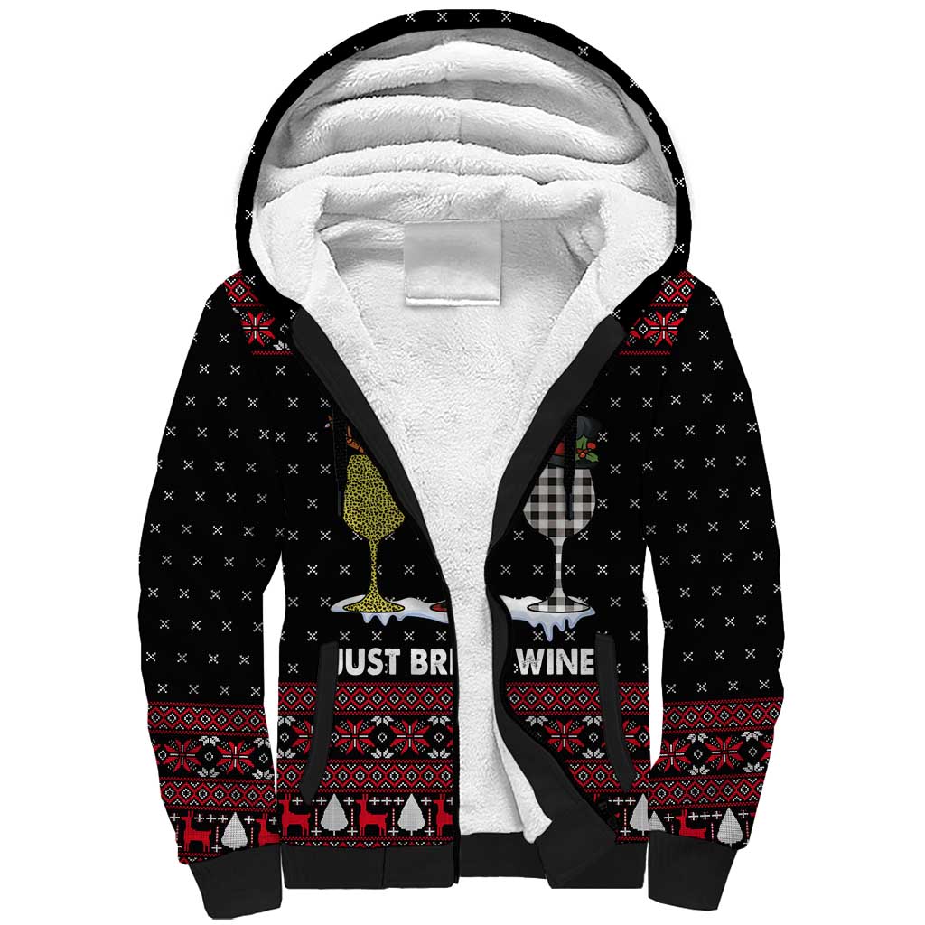 Santa Just Bring Wine Christmas Sherpa Hoodie Xmas Holiday Patterns - Wonder Print Shop