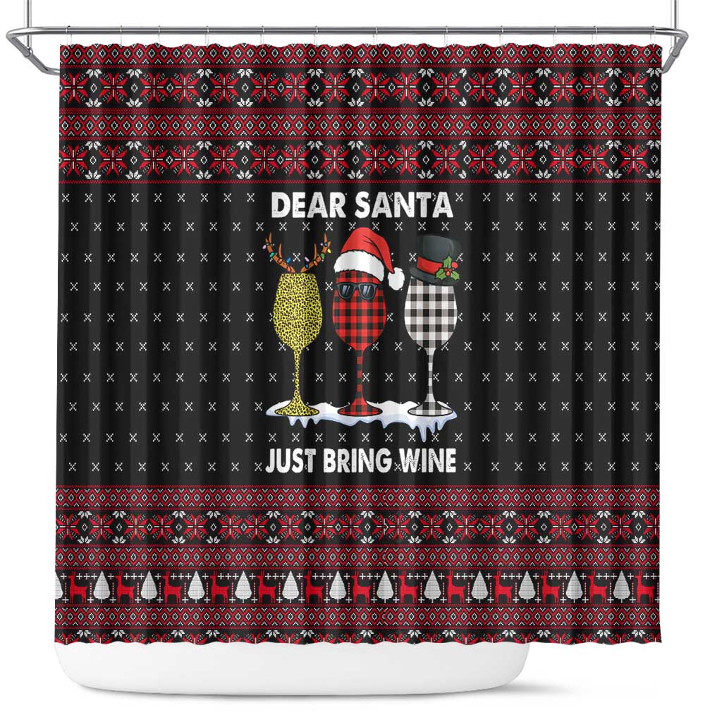 Santa Just Bring Wine Christmas Shower Curtain Xmas Holiday Patterns - Wonder Print Shop