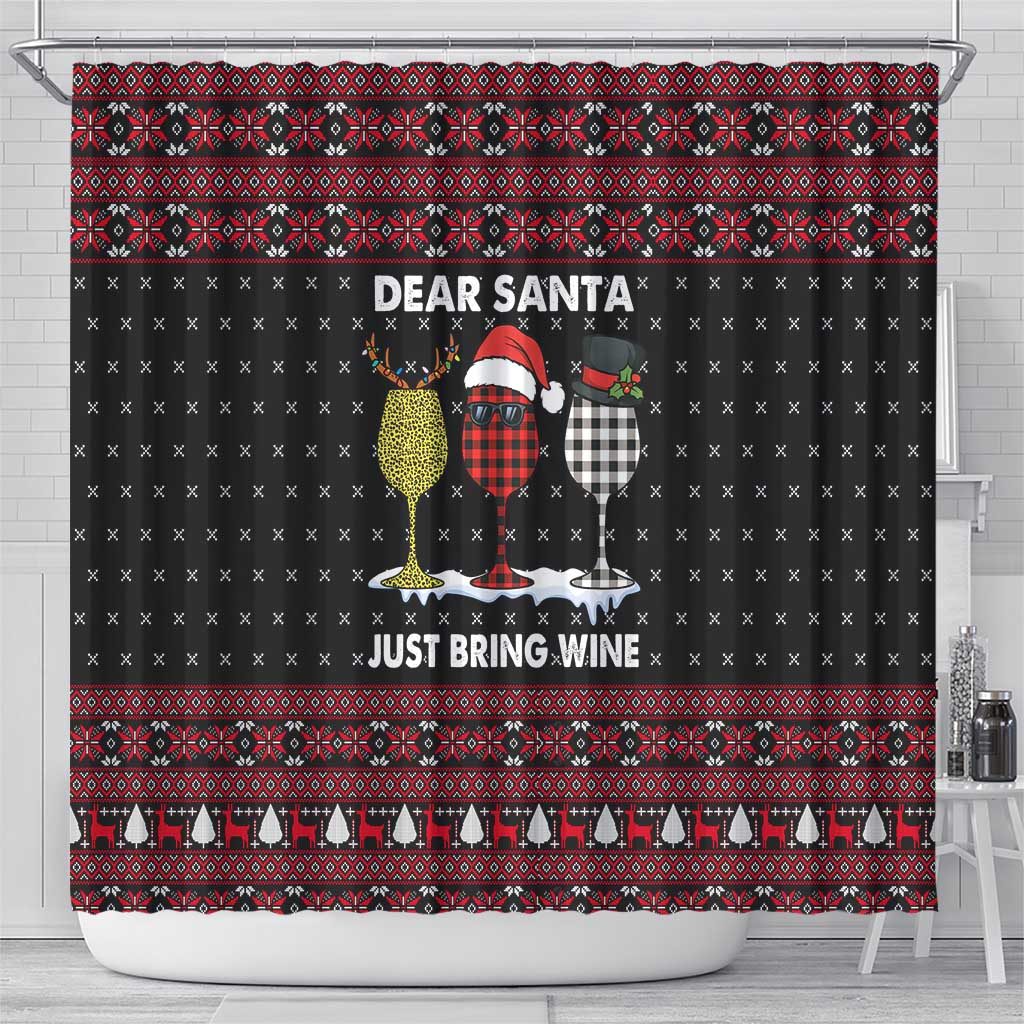 Santa Just Bring Wine Christmas Shower Curtain Xmas Holiday Patterns - Wonder Print Shop