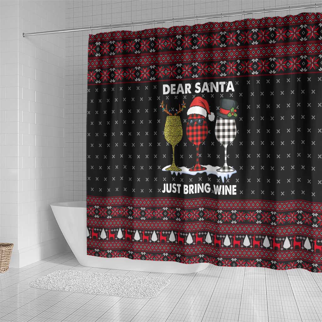 Santa Just Bring Wine Christmas Shower Curtain Xmas Holiday Patterns - Wonder Print Shop