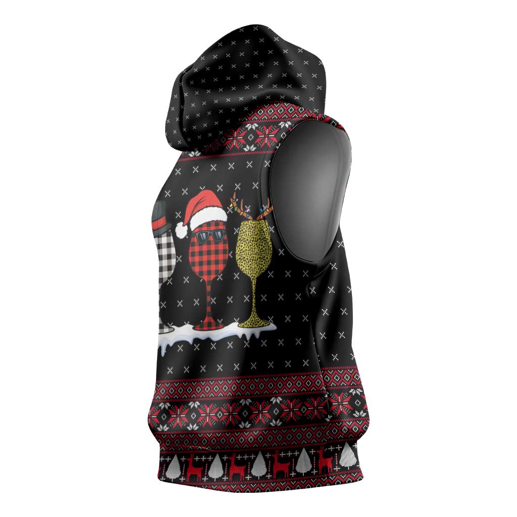Santa Just Bring Wine Christmas Sleeveless Hoodie Xmas Holiday Patterns - Wonder Print Shop