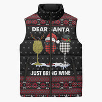 Santa Just Bring Wine Christmas Sleeveless Puffer Jacket Xmas Holiday Patterns - Wonder Print Shop