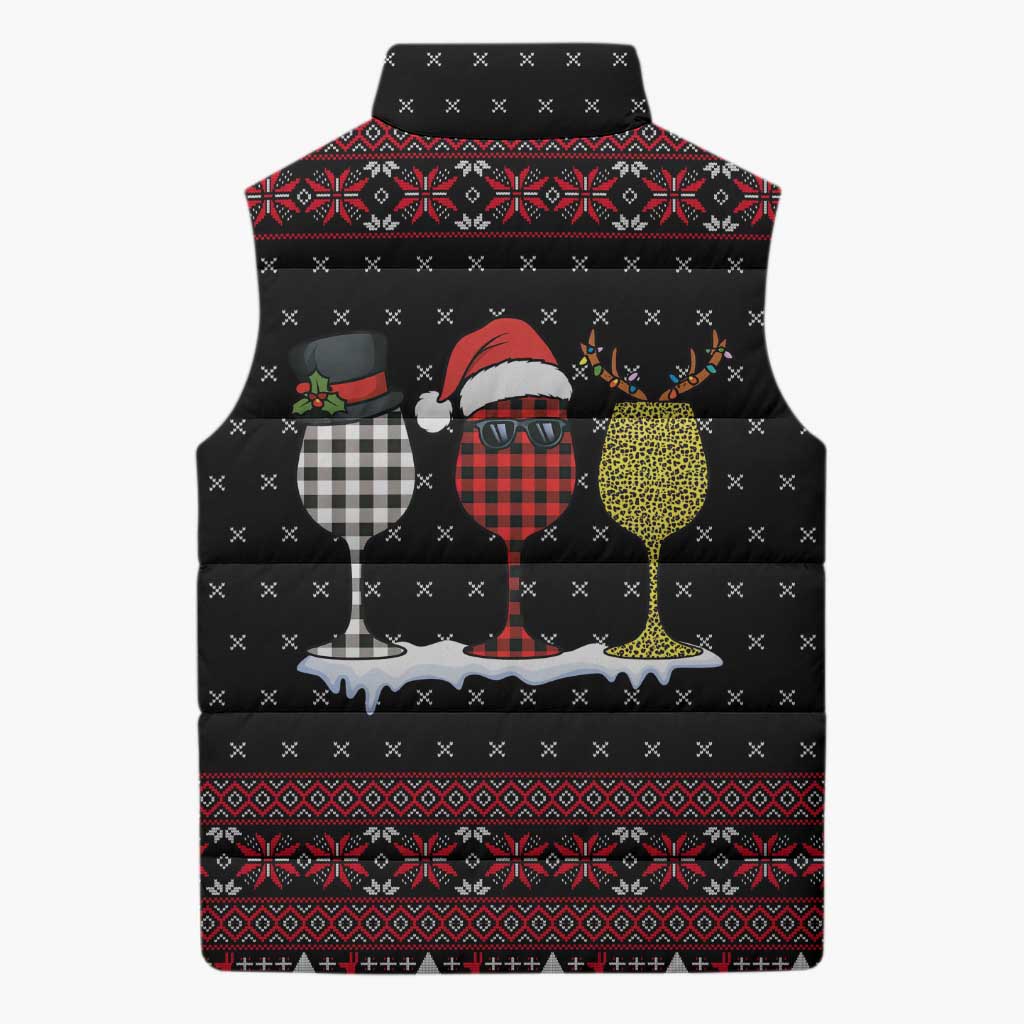 Santa Just Bring Wine Christmas Sleeveless Puffer Jacket Xmas Holiday Patterns - Wonder Print Shop