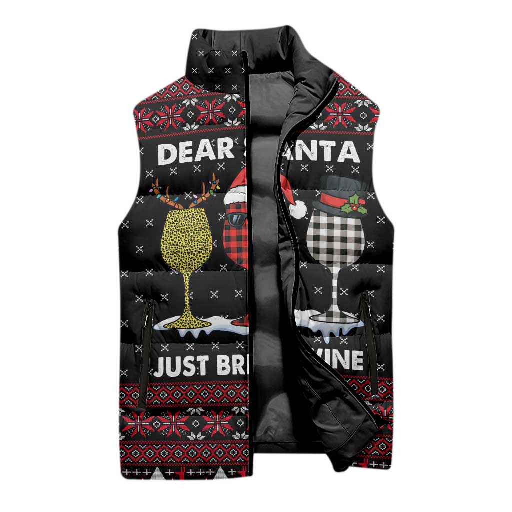 Santa Just Bring Wine Christmas Sleeveless Puffer Jacket Xmas Holiday Patterns - Wonder Print Shop