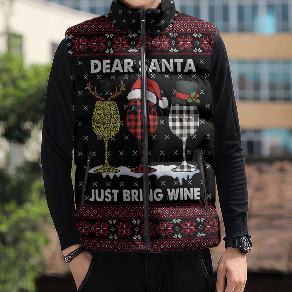 Santa Just Bring Wine Christmas Sleeveless Puffer Jacket Xmas Holiday Patterns - Wonder Print Shop