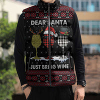 Santa Just Bring Wine Christmas Sleeveless Puffer Jacket Xmas Holiday Patterns - Wonder Print Shop