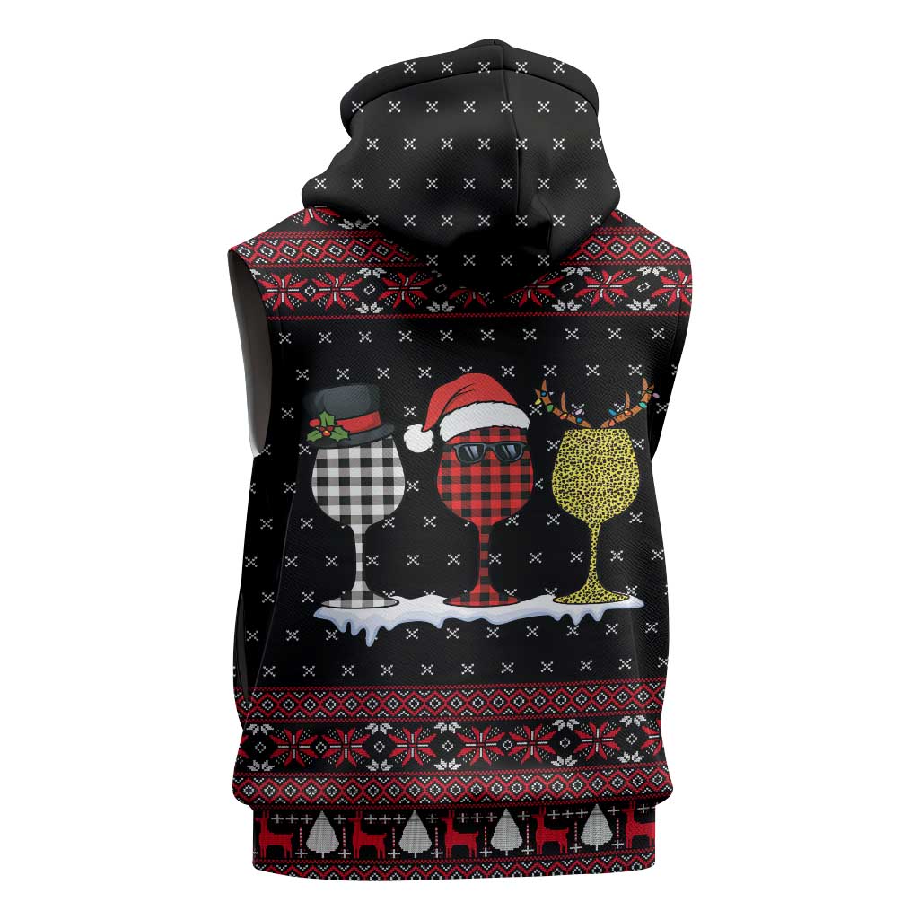 Santa Just Bring Wine Christmas Sleeveless Zip Hoodie Xmas Holiday Patterns - Wonder Print Shop