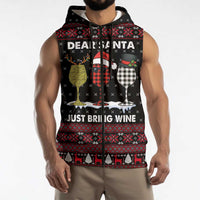 Santa Just Bring Wine Christmas Sleeveless Zip Hoodie Xmas Holiday Patterns - Wonder Print Shop