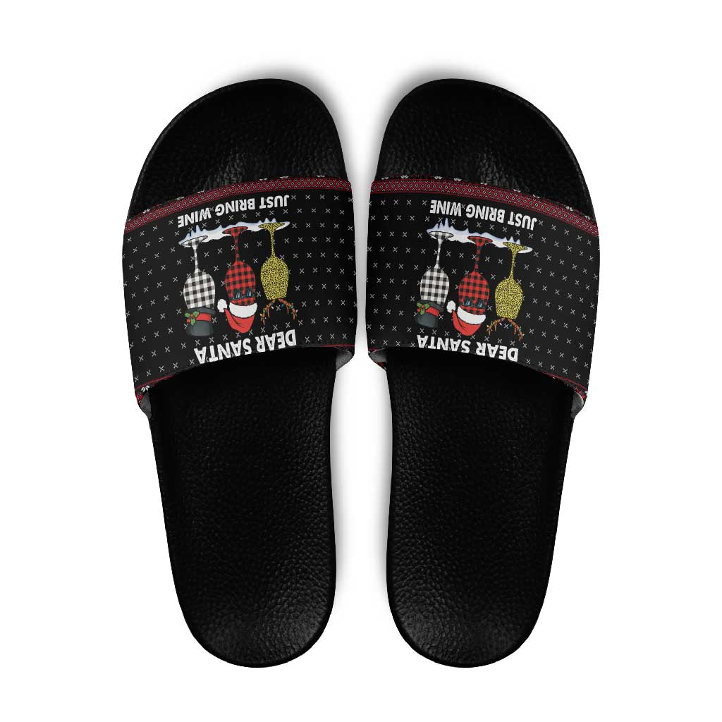 Santa Just Bring Wine Christmas Slide Sandals Xmas Holiday Patterns - Wonder Print Shop