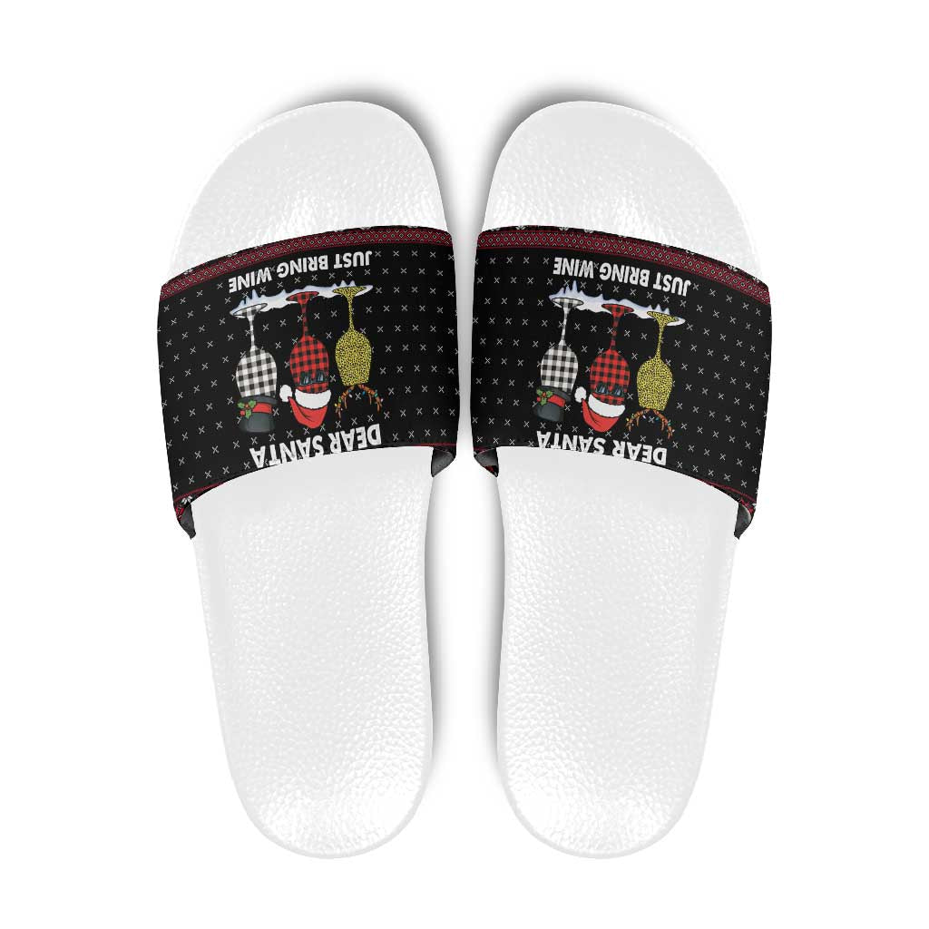 Santa Just Bring Wine Christmas Slide Sandals Xmas Holiday Patterns - Wonder Print Shop