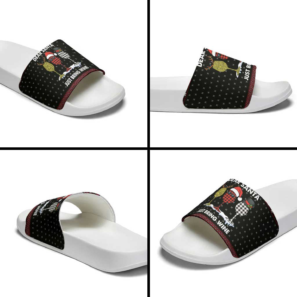 Santa Just Bring Wine Christmas Slide Sandals Xmas Holiday Patterns - Wonder Print Shop