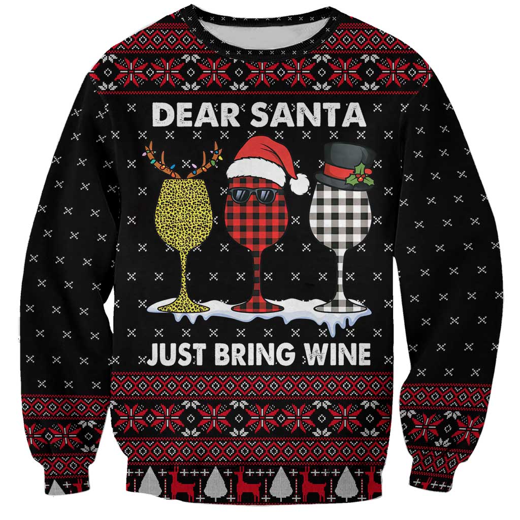 Santa Just Bring Wine Christmas Sweatshirt Xmas Holiday Patterns - Wonder Print Shop