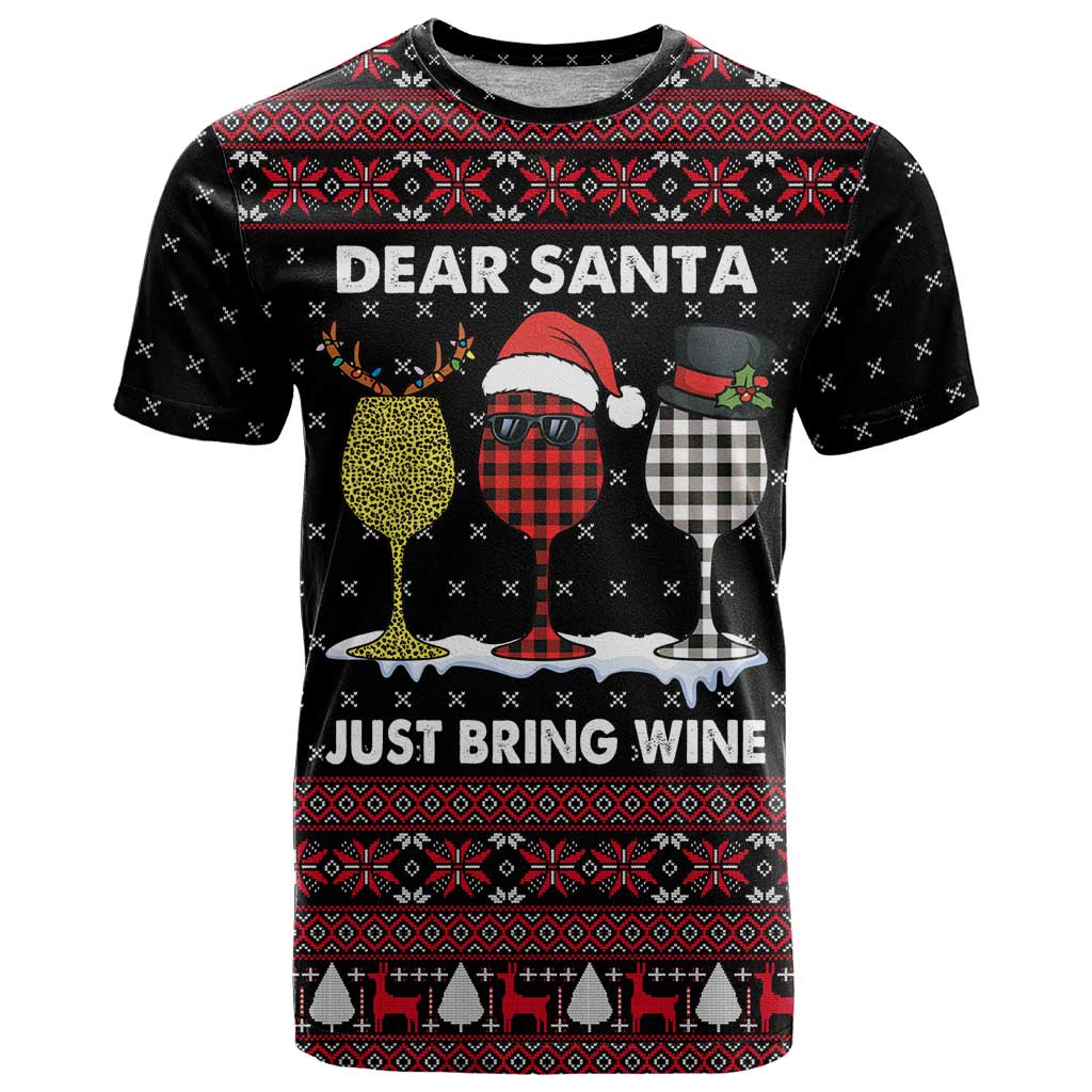 Santa Just Bring Wine Christmas T Shirt Xmas Holiday Patterns - Wonder Print Shop