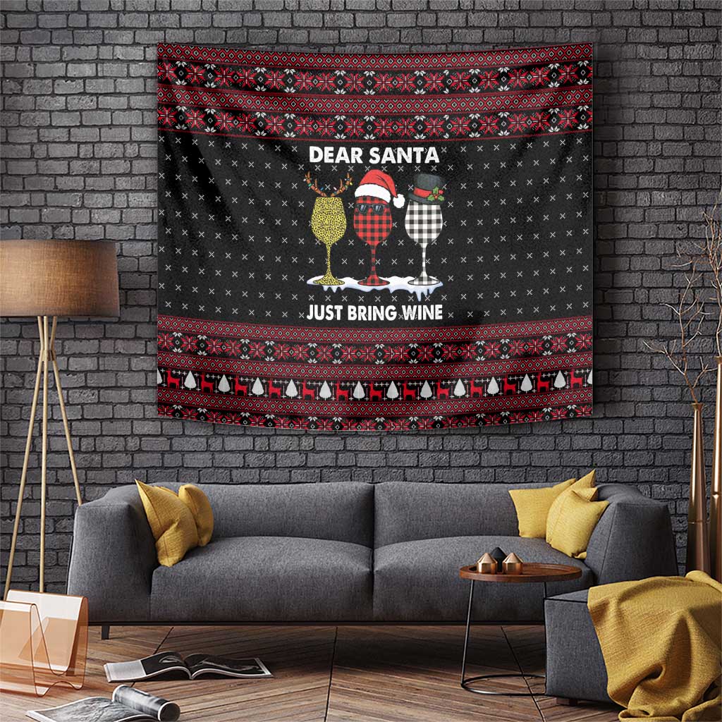 Santa Just Bring Wine Christmas Tapestry Xmas Holiday Patterns - Wonder Print Shop