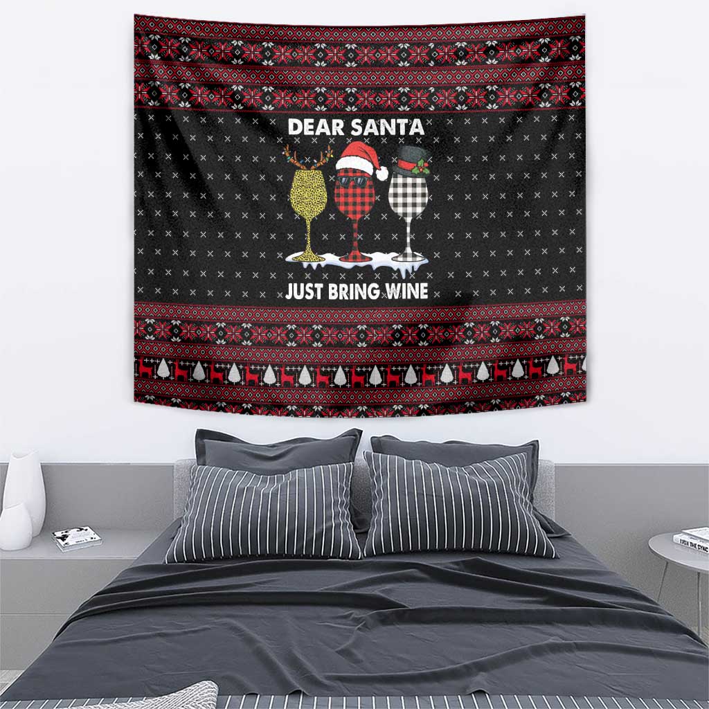 Santa Just Bring Wine Christmas Tapestry Xmas Holiday Patterns - Wonder Print Shop