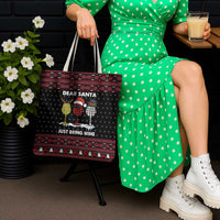 Santa Just Bring Wine Christmas Tote Bag Xmas Holiday Patterns - Wonder Print Shop