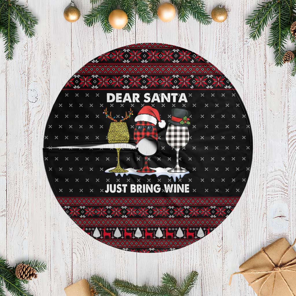 Santa Just Bring Wine Christmas Tree Skirt Xmas Holiday Patterns - Wonder Print Shop