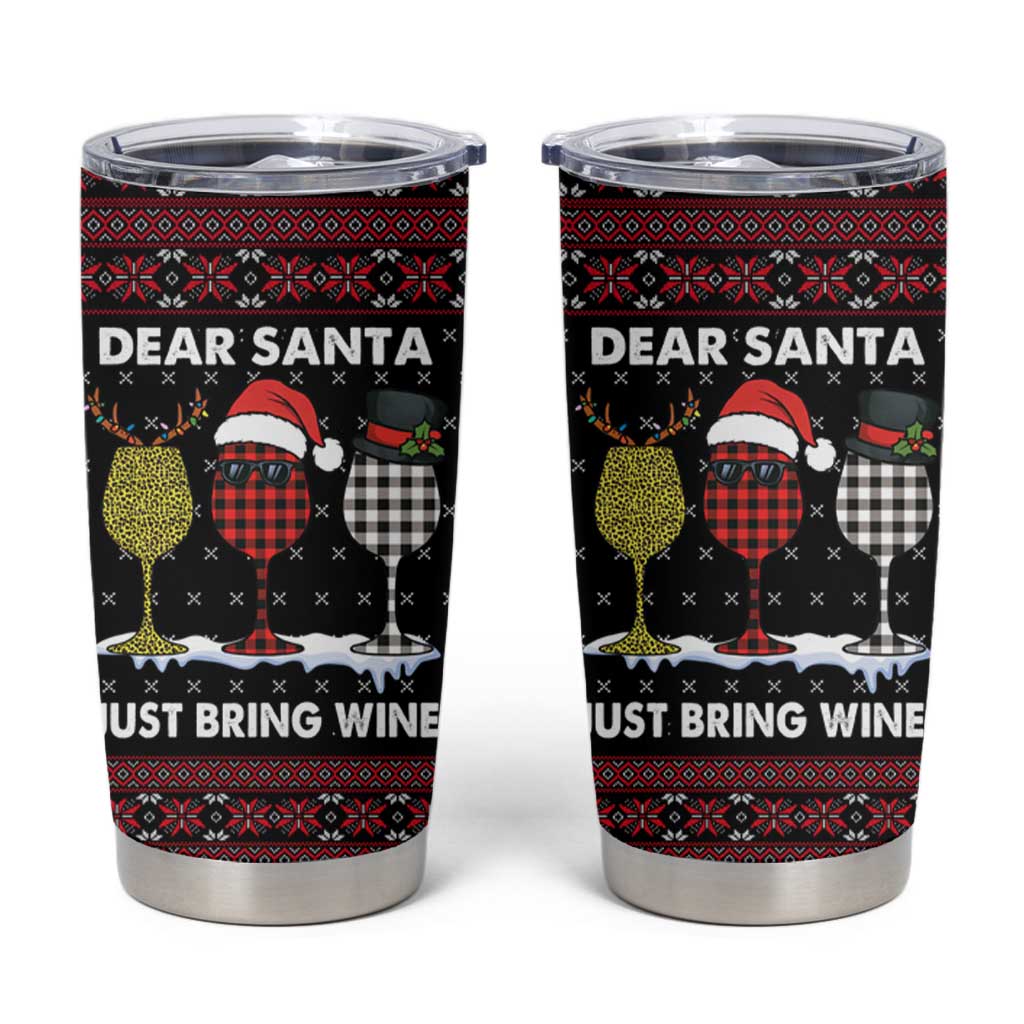 Santa Just Bring Wine Christmas Tumbler Cup Xmas Holiday Patterns - Wonder Print Shop