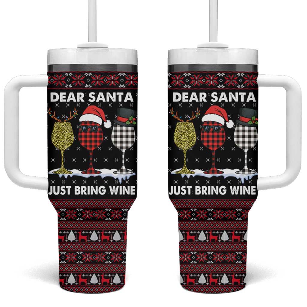 Santa Just Bring Wine Christmas Tumbler With Handle Xmas Holiday Patterns - Wonder Print Shop