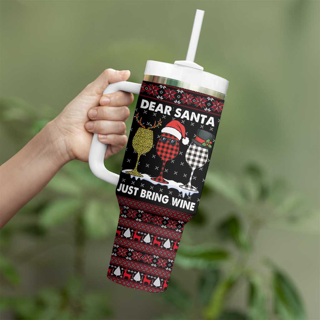Santa Just Bring Wine Christmas Tumbler With Handle Xmas Holiday Patterns - Wonder Print Shop