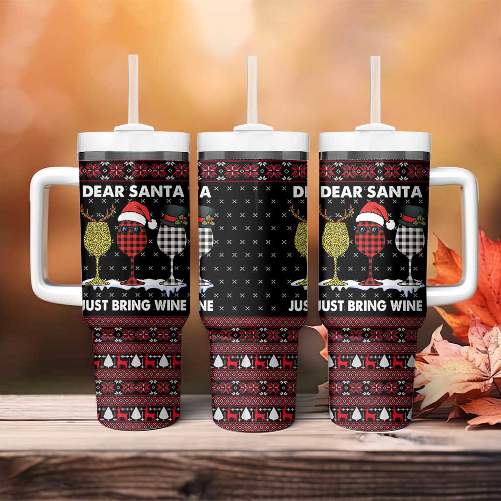 Santa Just Bring Wine Christmas Tumbler With Handle Xmas Holiday Patterns - Wonder Print Shop