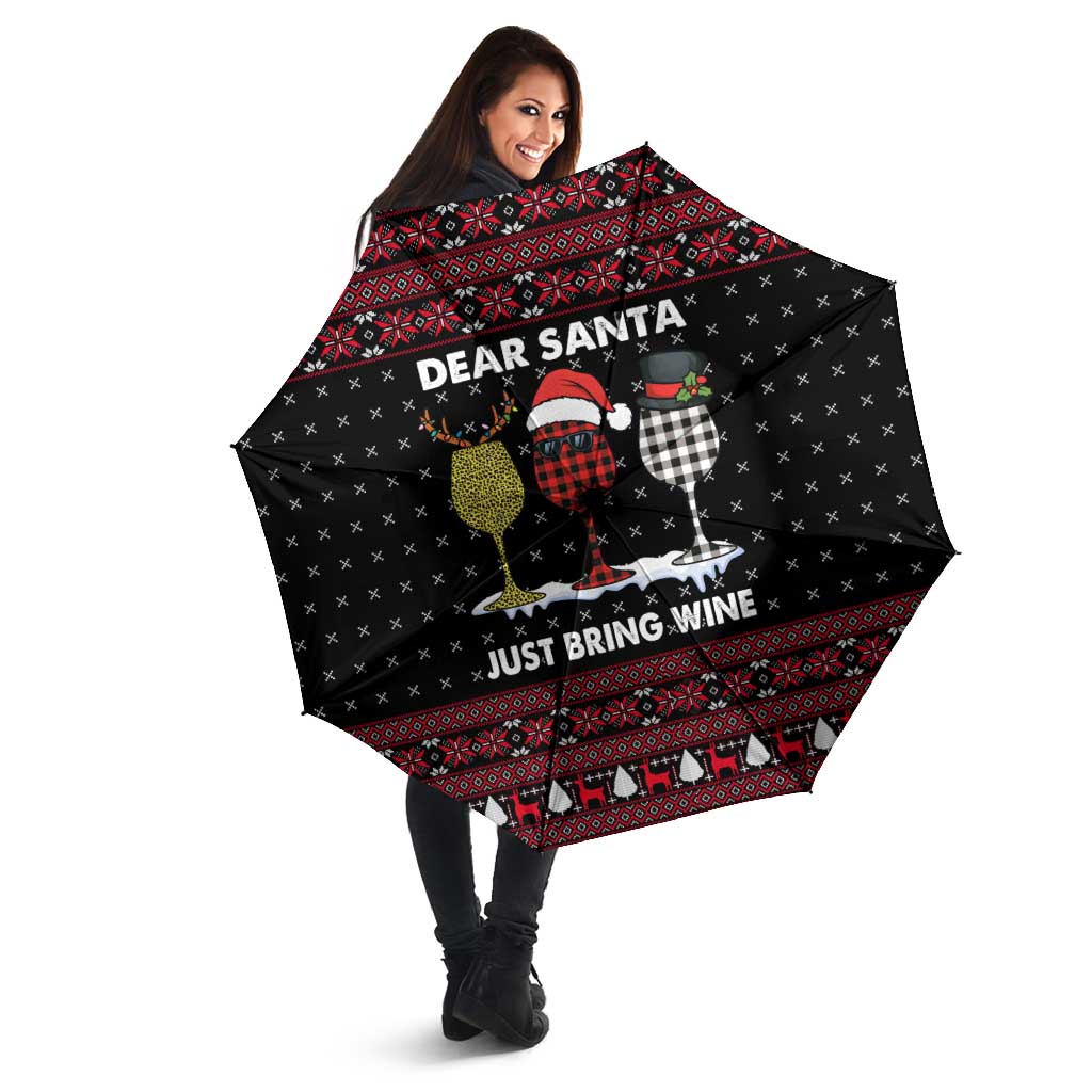 Santa Just Bring Wine Christmas Umbrella Xmas Holiday Patterns - Wonder Print Shop