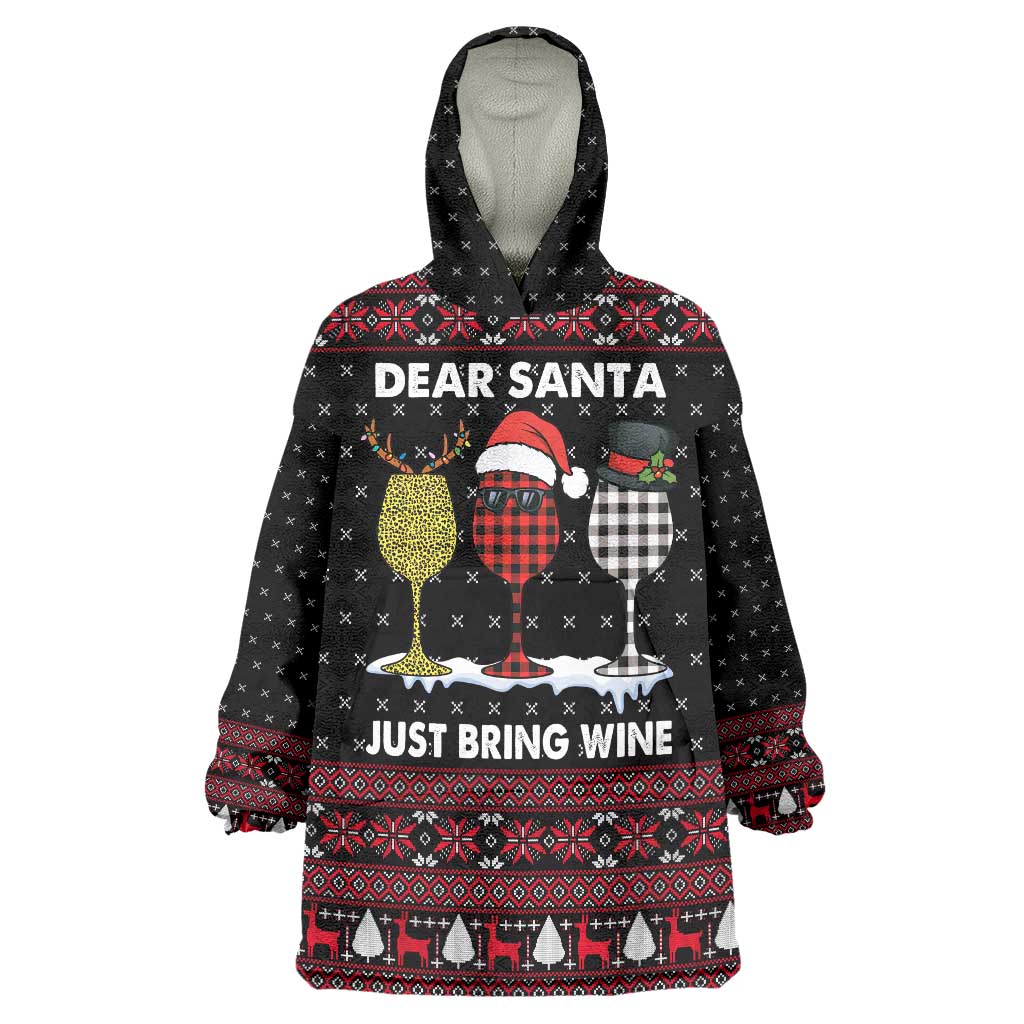 Santa Just Bring Wine Christmas Wearable Blanket Hoodie Xmas Holiday Patterns - Wonder Print Shop