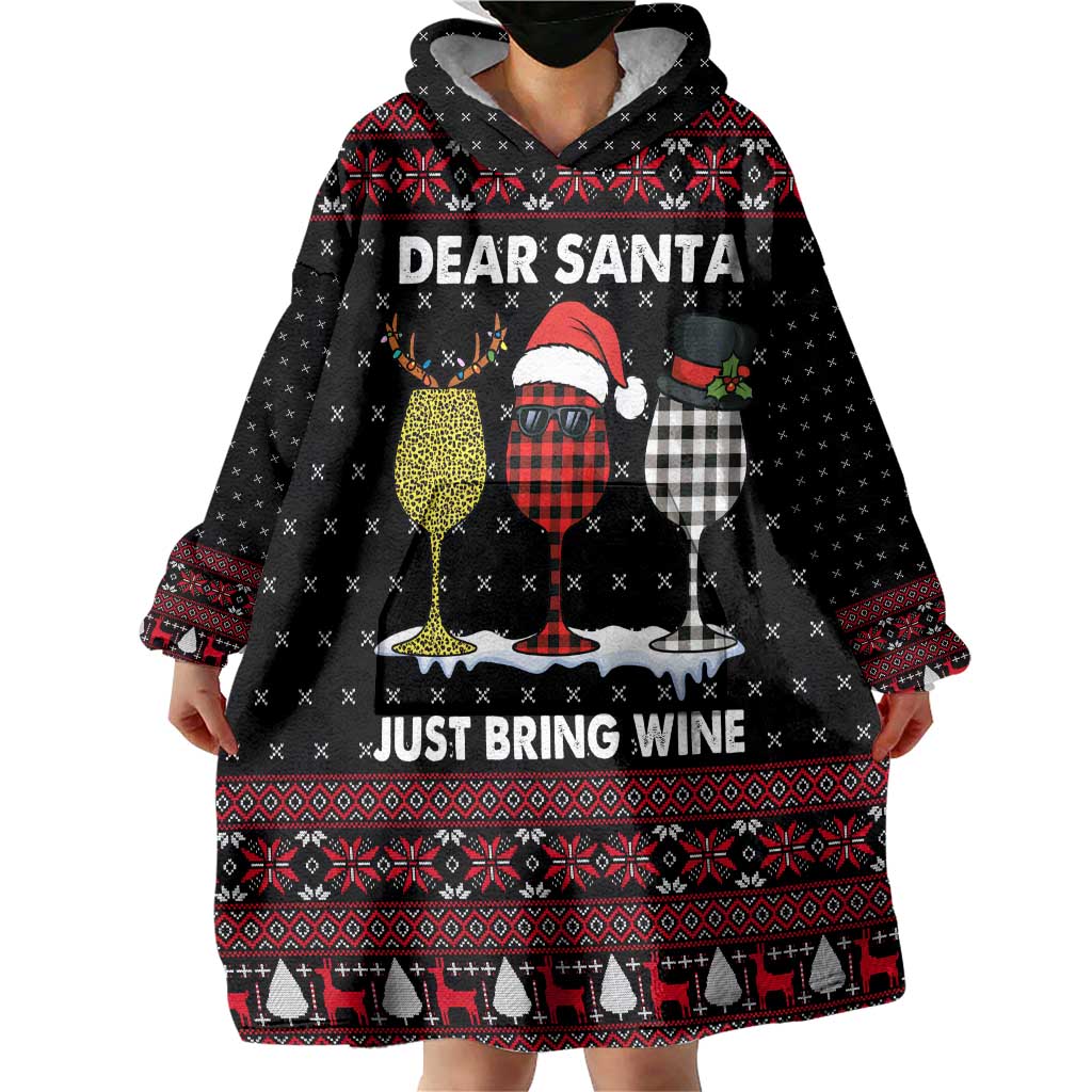 Santa Just Bring Wine Christmas Wearable Blanket Hoodie Xmas Holiday Patterns - Wonder Print Shop