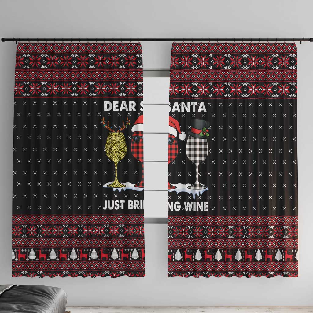 Santa Just Bring Wine Christmas Window Curtain Xmas Holiday Patterns - Wonder Print Shop