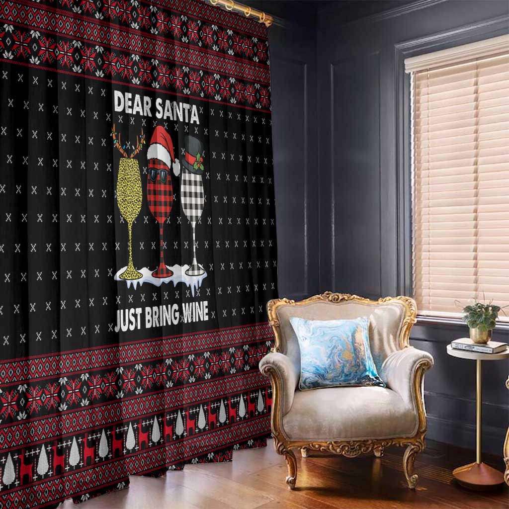 Santa Just Bring Wine Christmas Window Curtain Xmas Holiday Patterns - Wonder Print Shop