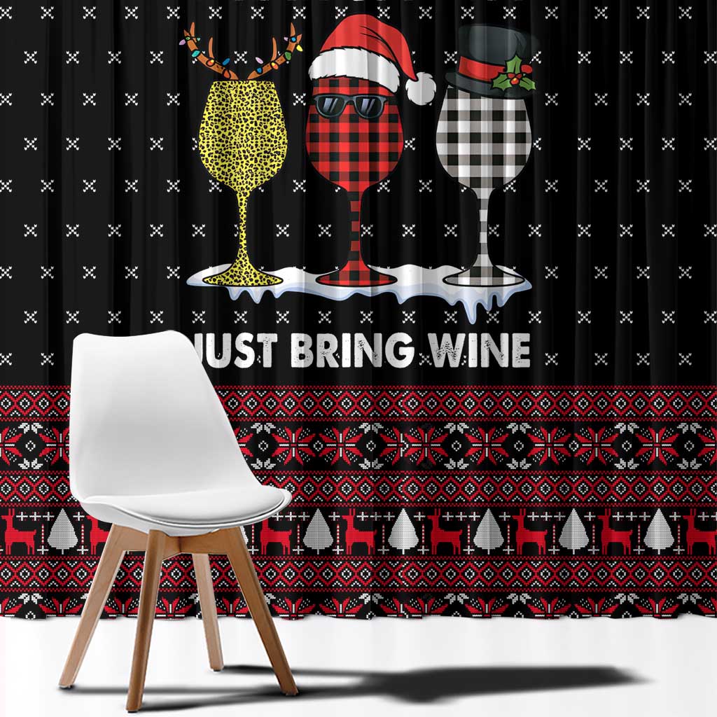 Santa Just Bring Wine Christmas Window Curtain Xmas Holiday Patterns - Wonder Print Shop