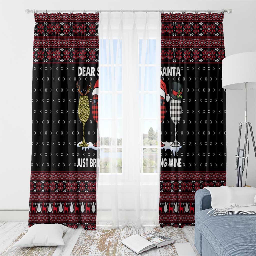 Santa Just Bring Wine Christmas Window Curtain Xmas Holiday Patterns - Wonder Print Shop
