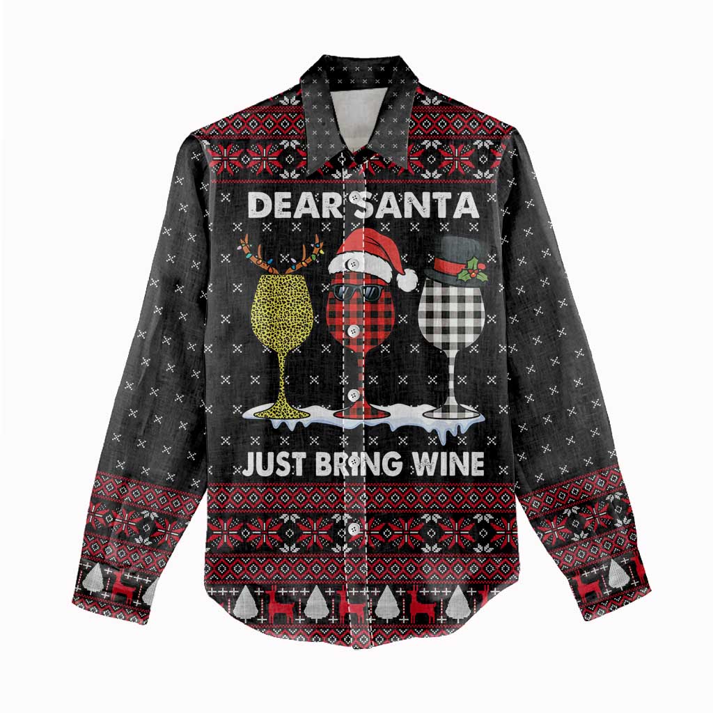 Santa Just Bring Wine Christmas Women Casual Shirt Xmas Holiday Patterns - Wonder Print Shop