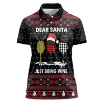 Santa Just Bring Wine Christmas Women Polo Shirt Xmas Holiday Patterns - Wonder Print Shop