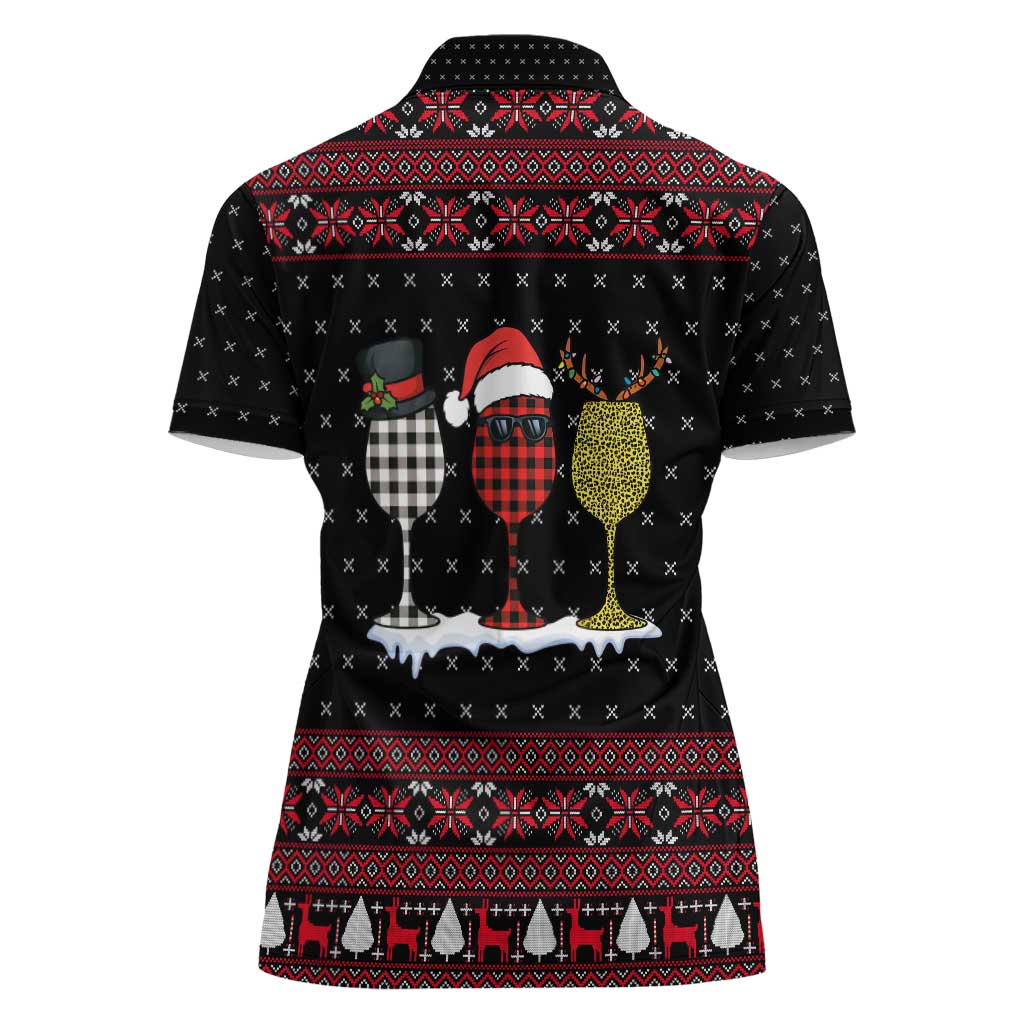 Santa Just Bring Wine Christmas Women Polo Shirt Xmas Holiday Patterns - Wonder Print Shop