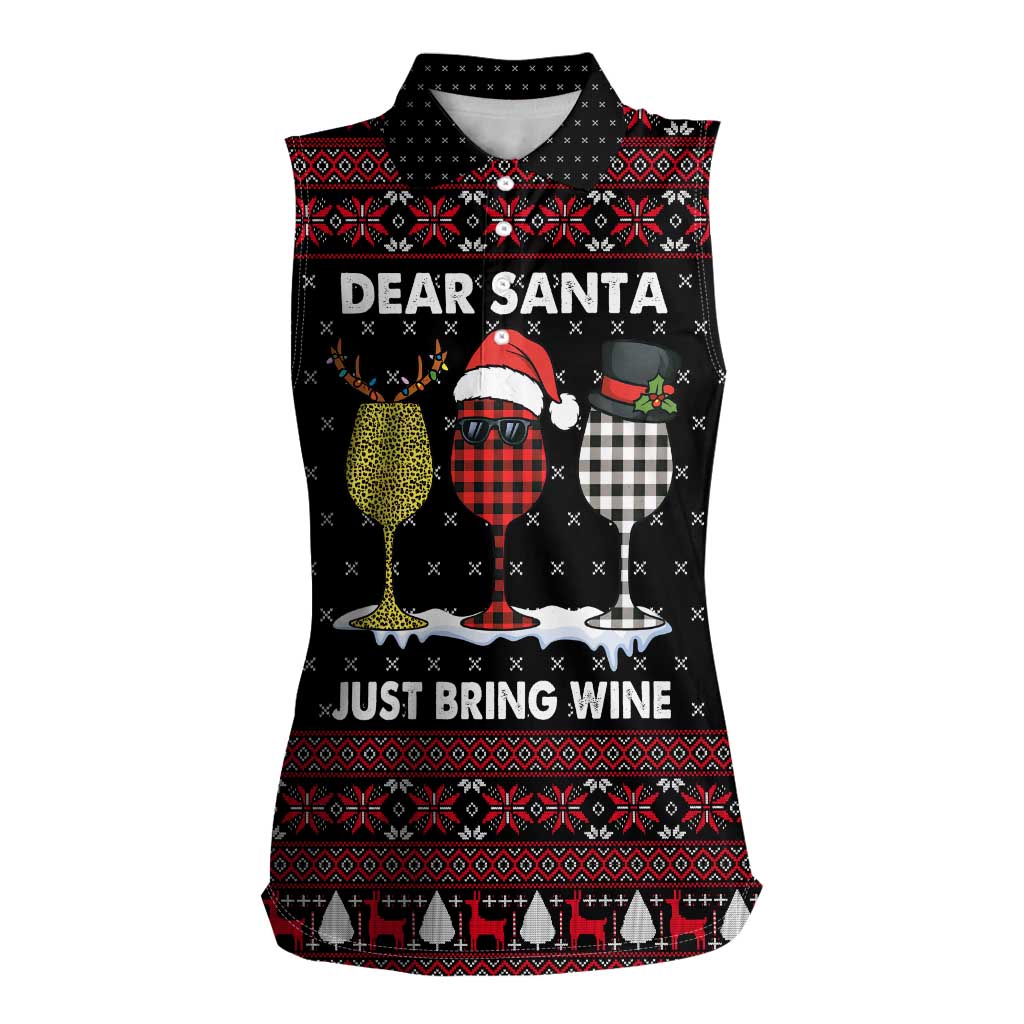 Santa Just Bring Wine Christmas Women Sleeveless Polo Shirt Xmas Holiday Patterns - Wonder Print Shop