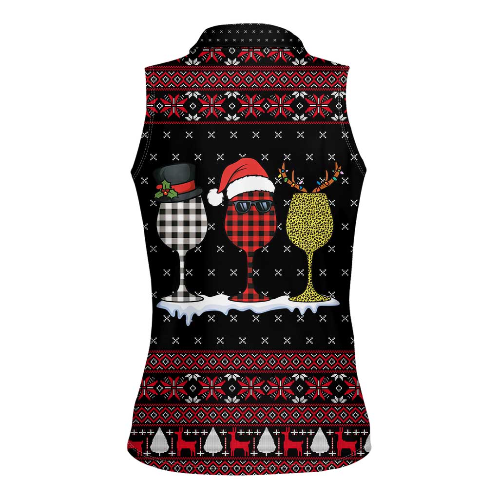 Santa Just Bring Wine Christmas Women Sleeveless Polo Shirt Xmas Holiday Patterns - Wonder Print Shop