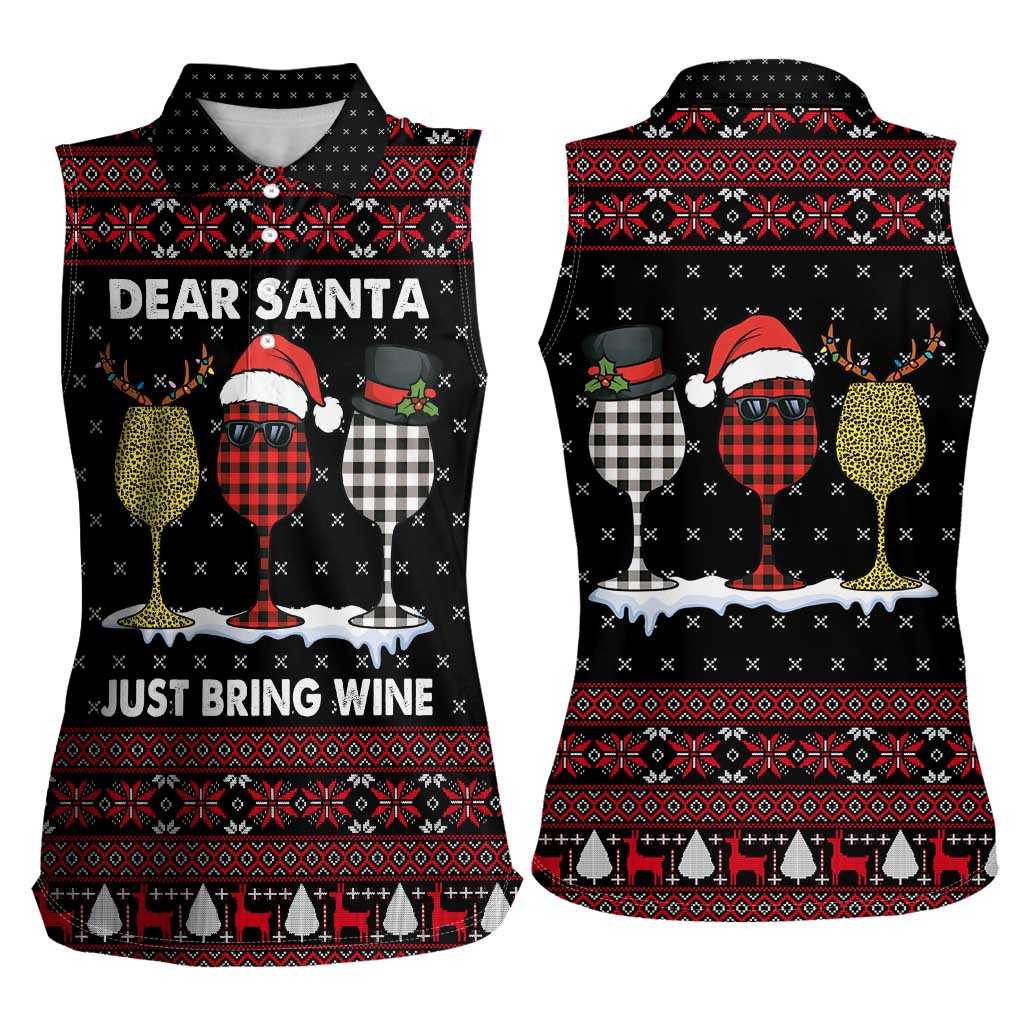 Santa Just Bring Wine Christmas Women Sleeveless Polo Shirt Xmas Holiday Patterns - Wonder Print Shop