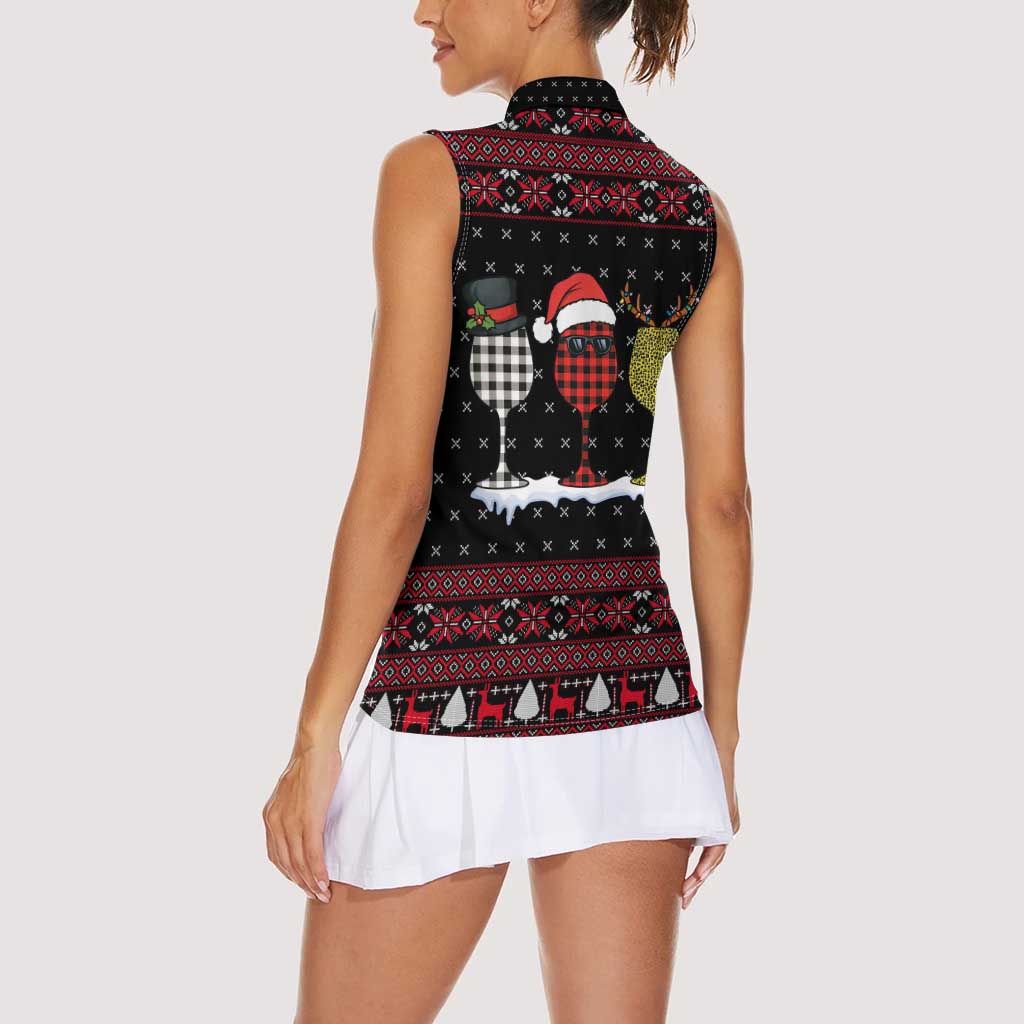 Santa Just Bring Wine Christmas Women Sleeveless Polo Shirt Xmas Holiday Patterns - Wonder Print Shop