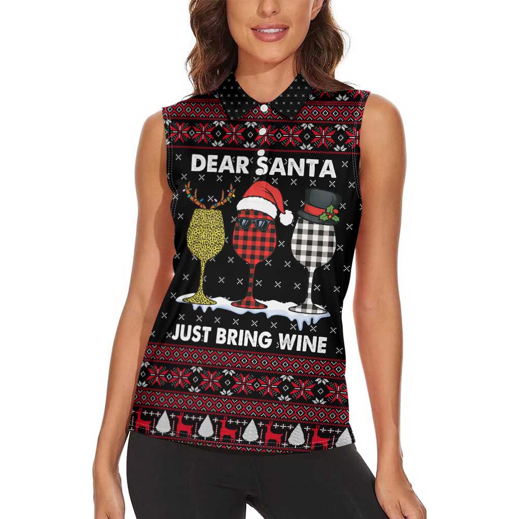 Santa Just Bring Wine Christmas Women Sleeveless Polo Shirt Xmas Holiday Patterns - Wonder Print Shop