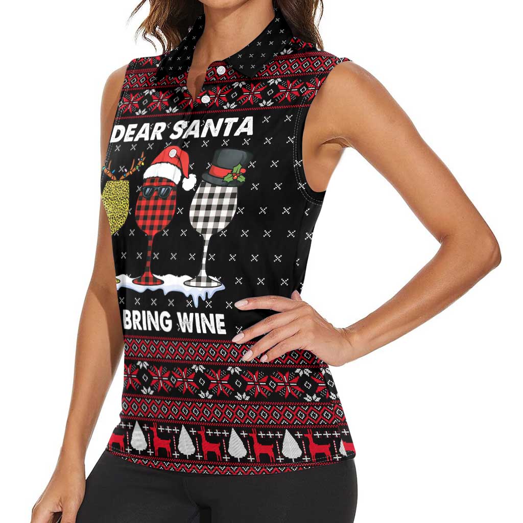 Santa Just Bring Wine Christmas Women Sleeveless Polo Shirt Xmas Holiday Patterns - Wonder Print Shop