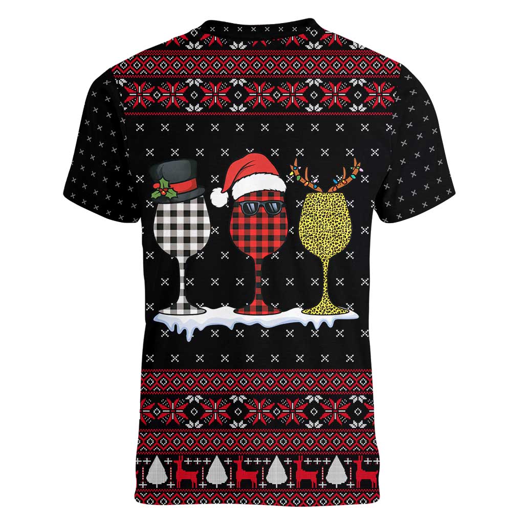 Santa Just Bring Wine Christmas Women V-Neck T-Shirt Xmas Holiday Patterns - Wonder Print Shop