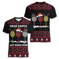 Santa Just Bring Wine Christmas Women V-Neck T-Shirt Xmas Holiday Patterns - Wonder Print Shop